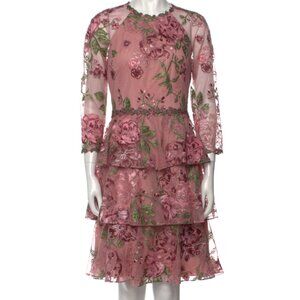 Marchesa Notte Floral Print Knee Length Dress